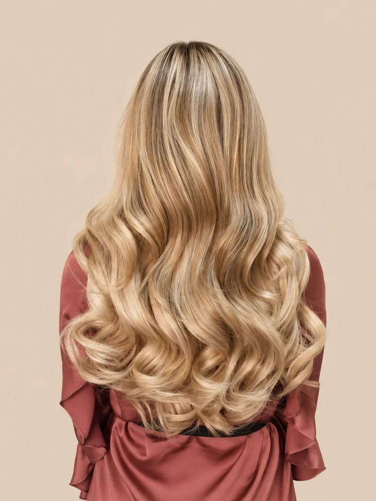 waist-length, even blonde hair with full curls