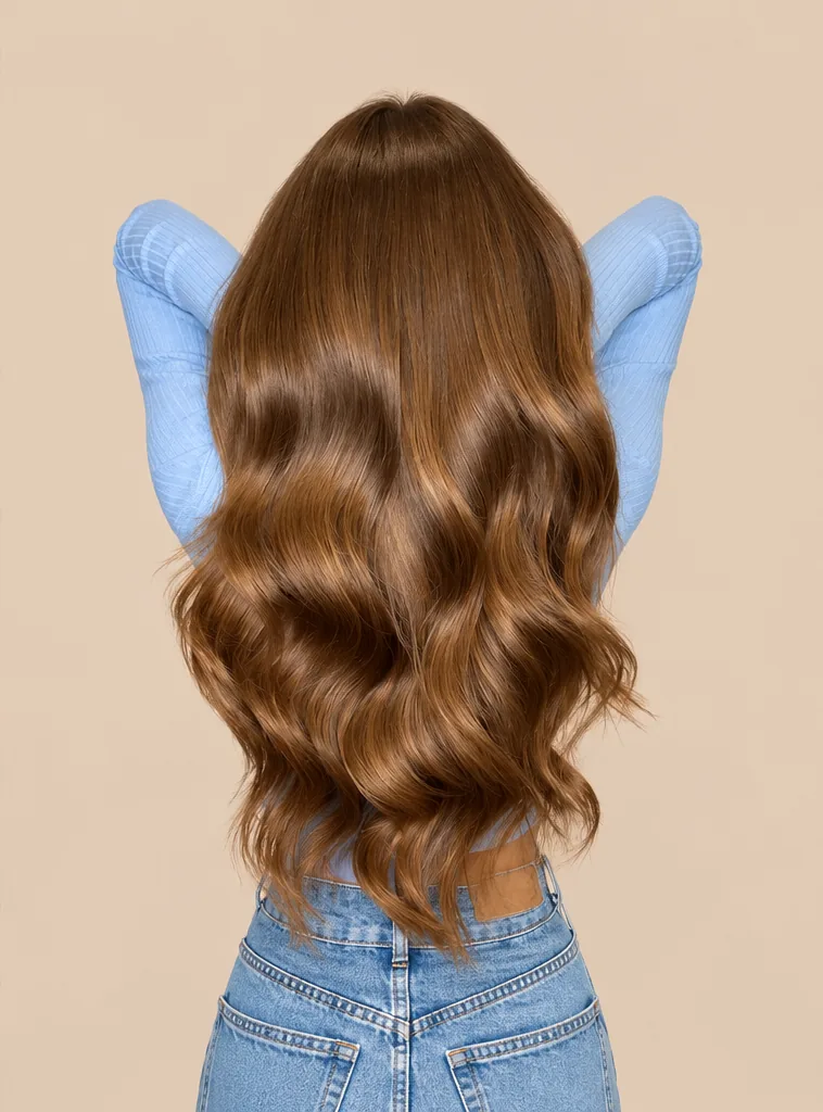 brown hair of the same length with noticeably more volume and large waves